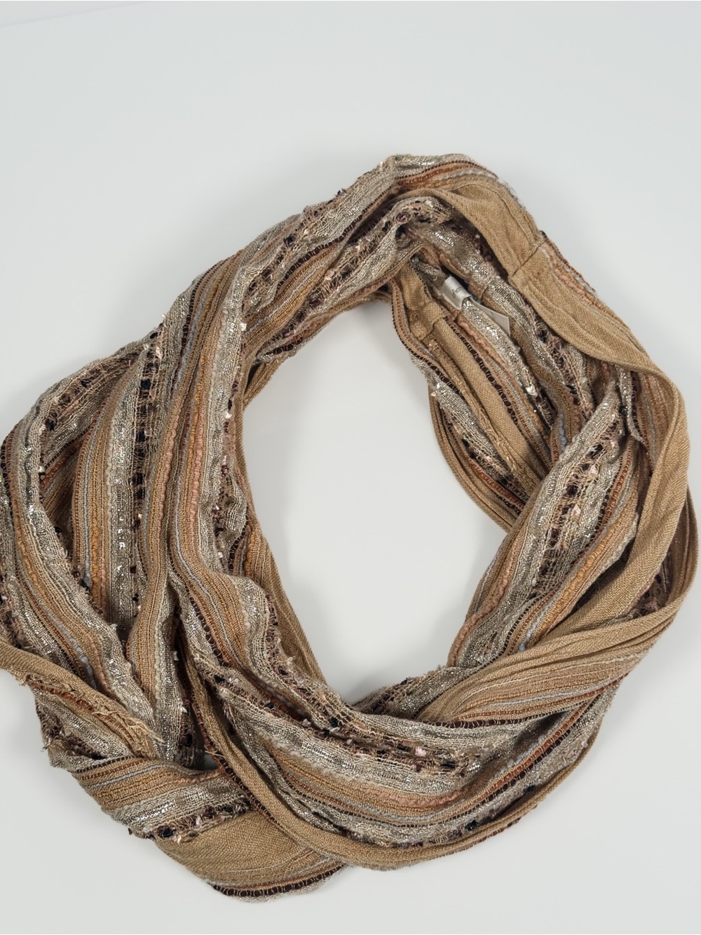 Charming Charlie Textured Infinity Scarf Beige Peach Metallic